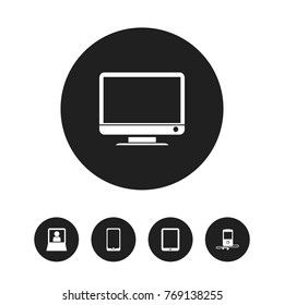 Set Of 5 Editable Gadget Icons. Includes Symbols Such As Tablet Phone, Mp3 Player, Touchscreen And More. Can Be Used For Web, Mobile, UI And Infographic Design.