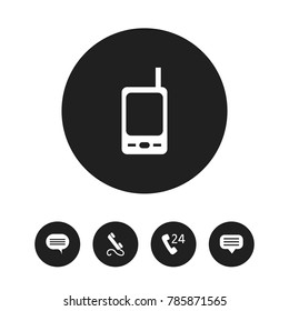 Set of 5 editable gadget icons. Includes symbols such as phone, chat, 24 hour servicing and more. Can be used for web, mobile, UI and infographic design.