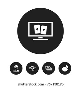 Set Of 5 Editable Game Icons. Includes Symbols Such As Trader, Gamble, Moneys And More. Can Be Used For Web, Mobile, UI And Infographic Design.