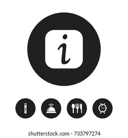 Set Of 5 Editable Hotel Icons. Includes Symbols Such As Restaurant, Alarm, Door Closed And More. Can Be Used For Web, Mobile, UI And Infographic Design.