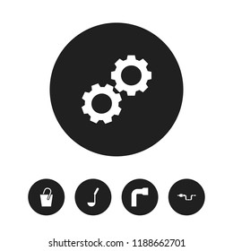 Set of 5 editable instrument icons. Includes symbols such as water pipe, hand auger, soup ladle. Can be used for web, mobile, UI and infographic design.