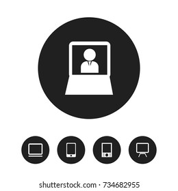 Set Of 5 Editable Instrument Icons. Includes Symbols Such As Laptop, Smartphone, Music Phone And More. Can Be Used For Web, Mobile, UI And Infographic Design.