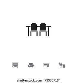 Set Of 5 Editable Interior Icons. Includes Symbols Such As Stillage, Restaurant Table, Office And More. Can Be Used For Web, Mobile, UI And Infographic Design.