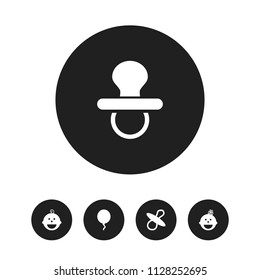 Set of 5 editable kid icons. Includes symbols such as son, nipple, pacifier and more. Can be used for web, mobile, UI and infographic design.