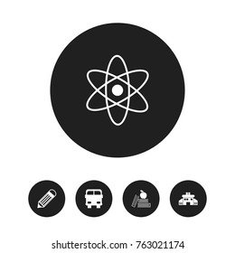 Set Of 5 Editable Knowledge Icons. Includes Symbols Such As Transport Vehicle, Molecule, Eraser And More. Can Be Used For Web, Mobile, UI And Infographic Design.