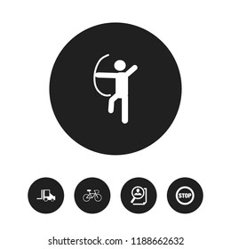 Set of 5 editable mixed icons. Includes symbols such as caution, bicycle, cv review and more. Can be used for web, mobile, UI and infographic design.