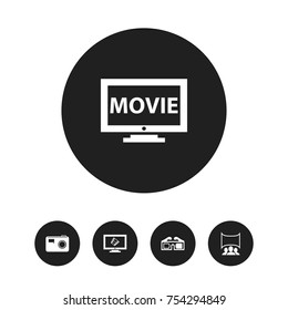 Set Of 5 Editable Movie Icons. Includes Symbols Such As Show, 3D Glasses, Film And More. Can Be Used For Web, Mobile, UI And Infographic Design.