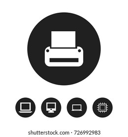 Set Of 5 Editable Notebook Icons. Includes Symbols Such As Display, Printing Machine, Motherboard And More. Can Be Used For Web, Mobile, UI And Infographic Design.