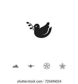 Set Of 5 Editable Religion Icons. Includes Symbols Such As Pentagram, Pigeon, Indian Flower And More. Can Be Used For Web, Mobile, UI And Infographic Design.
