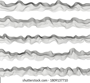 Set of 5 editable rough mesh contour vector templates for ocean waves, desert surface, mountains, geography terrene, liquid effect. Created using AI CS6.