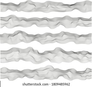 Set of 5 editable rough mesh contour vector templates for ocean waves, desert surface, mountains, geography terrene, liquid effect. Created using AI CS6.