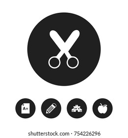 Set Of 5 Editable School Icons. Includes Symbols Such As Cutting, Kindergarten, Apple And More. Can Be Used For Web, Mobile, UI And Infographic Design.
