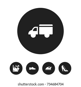 Set Of 5 Editable Shopping Icons. Includes Symbols Such As Footwear, Identification, Steam Iron And More. Can Be Used For Web, Mobile, UI And Infographic Design.