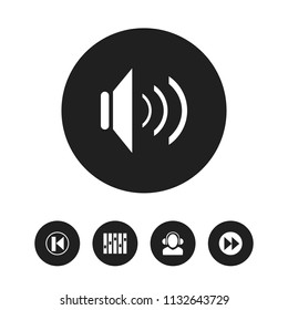 Set of 5 editable sound icons. Includes symbols such as sound, meloman, rewind and more. Can be used for web, mobile, UI and infographic design.