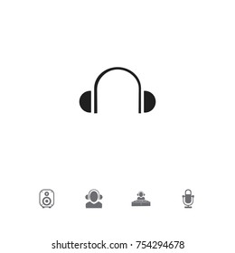 Set Of 5 Editable Sound Icons. Includes Symbols Such As Recorder, Speaker, Earflaps And More. Can Be Used For Web, Mobile, UI And Infographic Design.