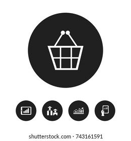 Set Of 5 Editable Statistic Icons. Includes Symbols Such As Bar Chart, Growth, Trading Purse And More. Can Be Used For Web, Mobile, UI And Infographic Design.