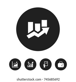Set Of 5 Editable Statistic Icons. Includes Symbols Such As Revenue, Progress, Cash Briefcase And More. Can Be Used For Web, Mobile, UI And Infographic Design.