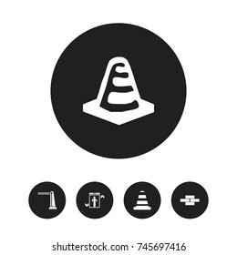 Set Of 5 Editable Structure Icons. Includes Symbols Such As Elevation, Warning Cone, Notice Object And More. Can Be Used For Web, Mobile, UI And Infographic Design.