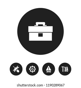 Set of 5 editable tool icons. Includes symbols such as screwdriver spanner, case, options and more. Can be used for web, mobile, UI and infographic design.