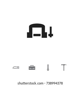 Set Of 5 Editable Tools Icons. Includes Symbols Such As Skimmer, Hacksaw, Clamp And More. Can Be Used For Web, Mobile, UI And Infographic Design.