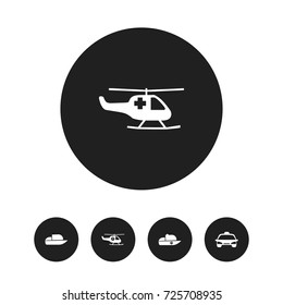 Set Of 5 Editable Transport Icons. Includes Symbols Such As Yacht, Emergency Copter, Helicopter And More. Can Be Used For Web, Mobile, UI And Infographic Design.