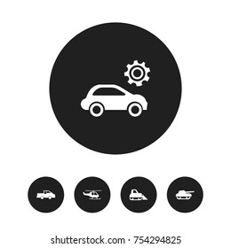 Set Of 5 Editable Transport Icons. Includes Symbols Such As Garage, Tractor, Weapon And More. Can Be Used For Web, Mobile, UI And Infographic Design.
