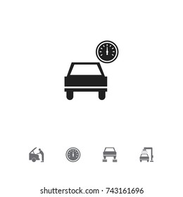 Set Of 5 Editable Vehicle Icons. Includes Symbols Such As Odometer, Repair, Automobile And More. Can Be Used For Web, Mobile, UI And Infographic Design.