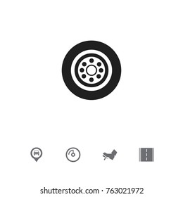 Set Of 5 Editable Vehicle Icons. Includes Symbols Such As Speed Display, Highway, Tire And More. Can Be Used For Web, Mobile, UI And Infographic Design.
