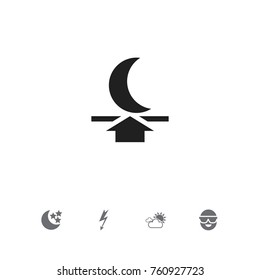 Set Of 5 Editable Weather Icons. Includes Symbols Such As Moon Up, Overcast Weather, Current Shock And More. Can Be Used For Web, Mobile, UI And Infographic Design.