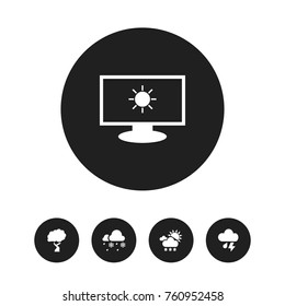 Set Of 5 Editable Weather Icons. Includes Symbols Such As Monitor, Snowy Weather, Thunderstorm And More. Can Be Used For Web, Mobile, UI And Infographic Design.