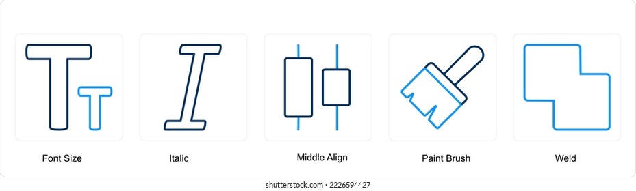 A set of 5 editing tools icons such as font size, italic, middle align