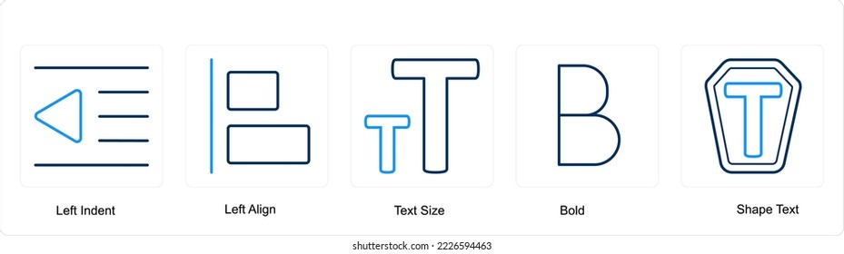 A set of 5 editing tools icons such as left indent, left align