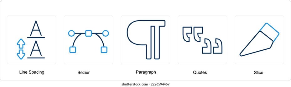 A set of 5 editing tools icons such as line spacing, bezier