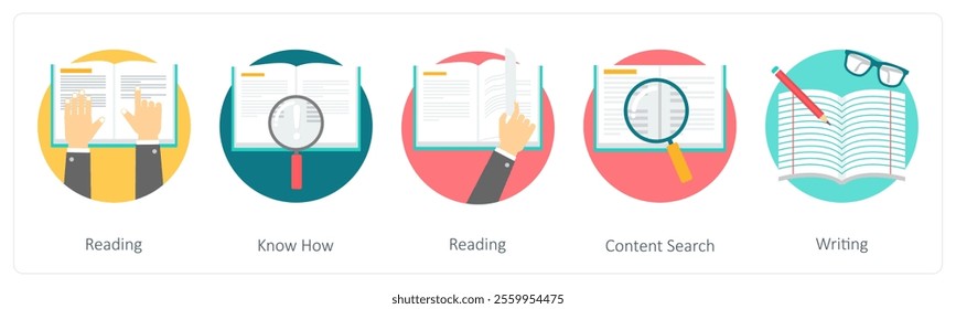 A set of 5 education icons as reading, know how, reading