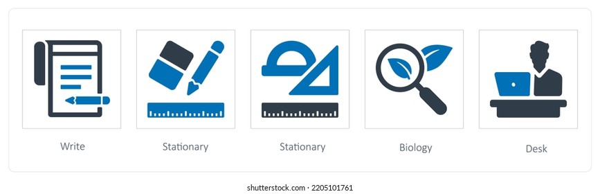 A set of 5 Education icons such as write, stationary and biology