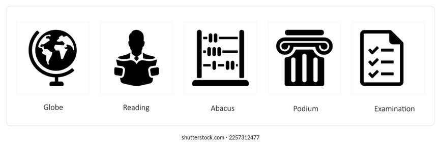 A set of 5 Education icons such as globe, reading and abacus