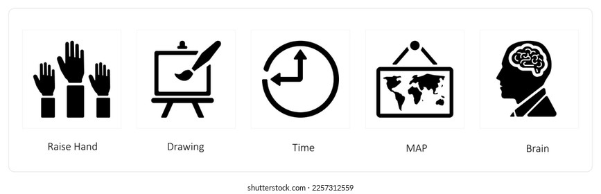 A set of 5 Education icons such as raise hands and drawing