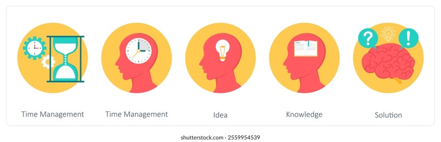 A set of 5 education icons as time management, idea, know how