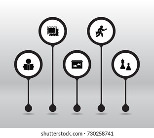 Set Of 5 Entertainment Icons Set.Collection Of Collecting, Checkmate, Playing And Other Elements.