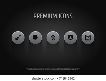 Set Of 5 Entertainment Icons Set.Collection Of Television, Acoustic, Camera And Other Elements.
