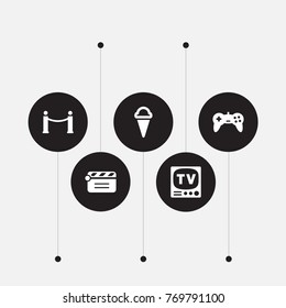 Set Of 5 Entertainment Icons Set.Collection Of Sorbet, Television, Joystick And Other Elements.