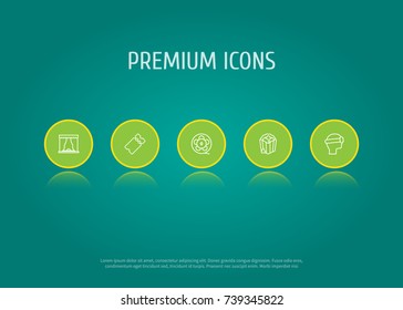 Set Of 5 Entertainment Outline Icons Set.Collection Of Theater, Popcorn, Ticket And Other Elements.