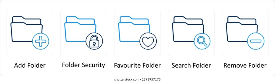 A set of 5 Extra icons as add folder, folder security, favorite folder