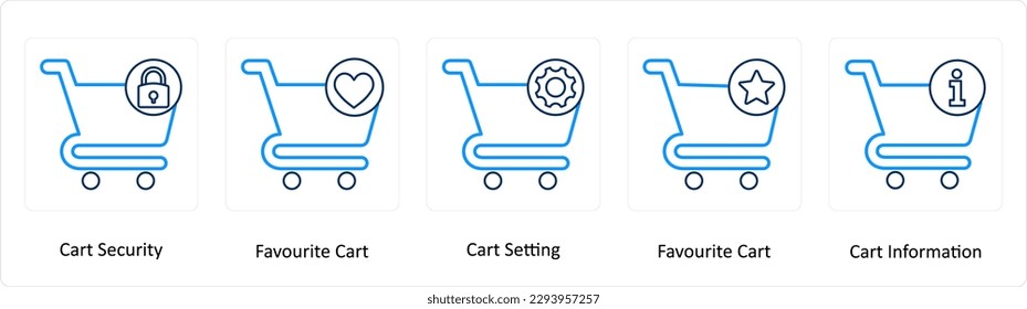 A set of 5 Extra icons as cart security, favorite cart, cart setting