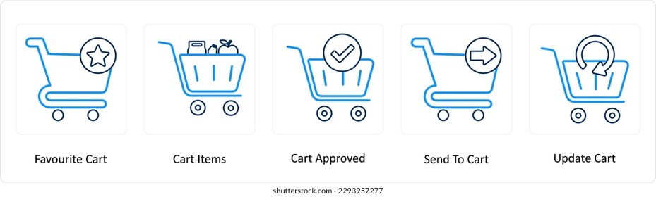 A set of 5 Extra icons as favorite cart, cart items, cart approved