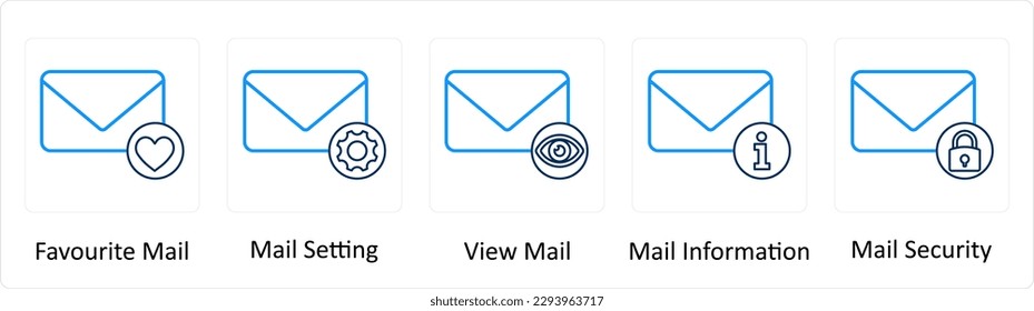 A set of 5 Extra icons as favorite mail, mail setting, view mail