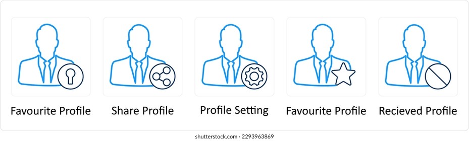 A set of 5 Extra icons as favorite profile, share profile, profile setting