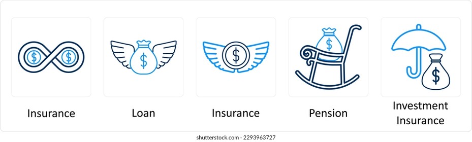 A set of 5 Extra icons as insurance, loan, pension