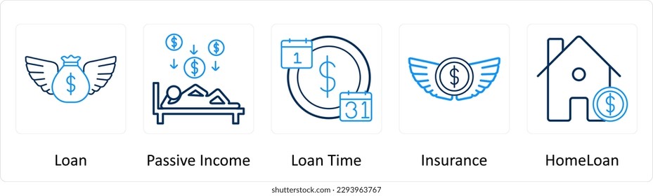 A set of 5 Extra icons as loan, passive income, loan time