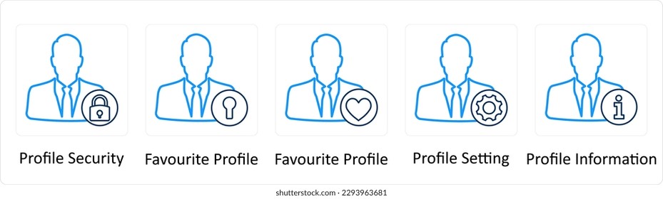 Un conjunto de 5 iconos adicionales como seguridad de perfil, perfil favorito, configuración de perfil